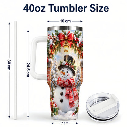 #pl[40oz|White] Snowman Christmas 40oz Tumbler with Handle, Winter Travel Cup