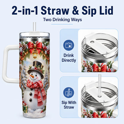 #pl[40oz|White] Snowman Christmas 40oz Tumbler with Handle, Winter Travel Cup