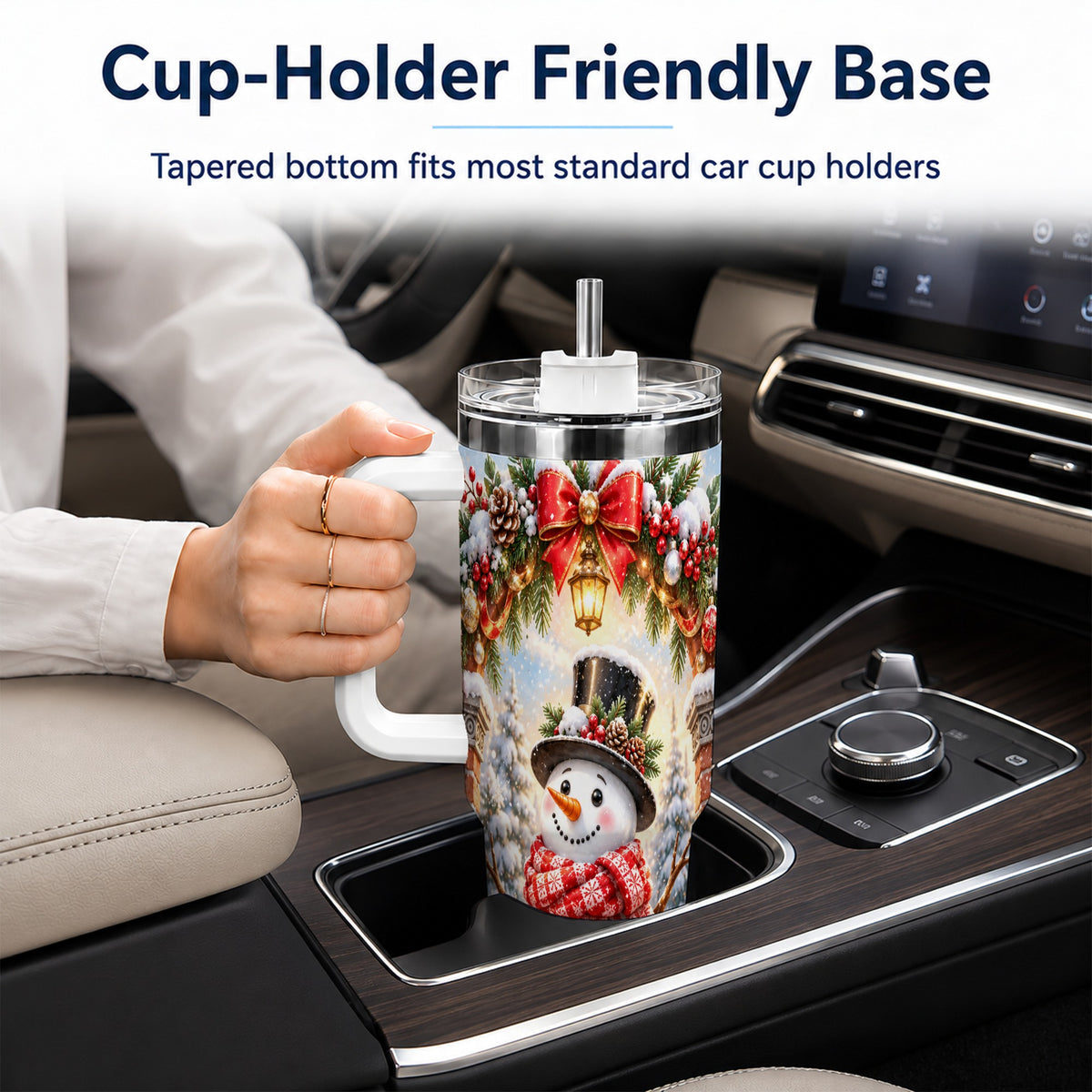 Snowman Christmas 40oz Tumbler with Handle, Winter Travel Cup