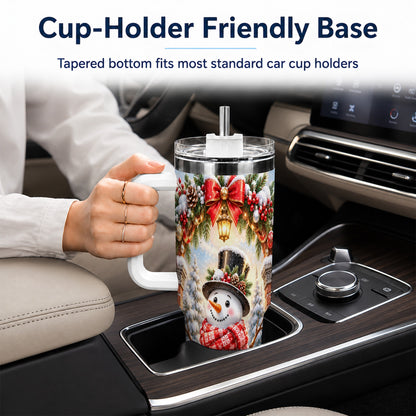 Snowman Christmas 40oz Tumbler with Handle, Winter Travel Cup