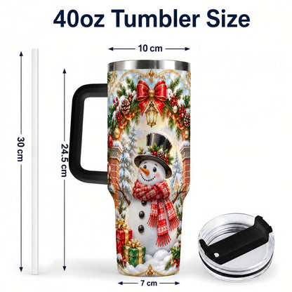#pl[40oz|Black] Ornate Snowman 40oz Tumbler with Handle, Christmas Winter Travel Cup