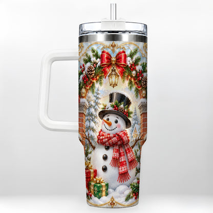 Ornate Snowman 40oz Tumbler with Handle, Christmas Winter Travel Cup