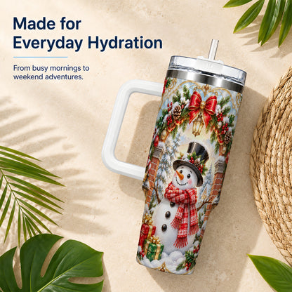 Ornate Snowman 40oz Tumbler with Handle, Christmas Winter Travel Cup