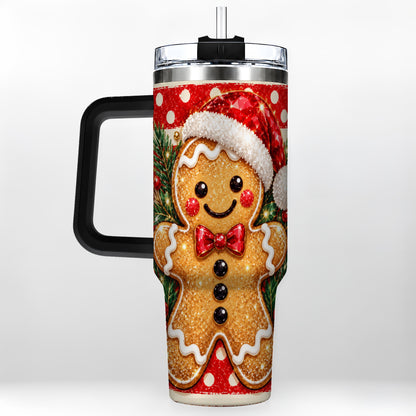 #pl[40oz|Black] Gingerbread 40oz Tumbler with Handle, Christmas Cookie Travel Cup