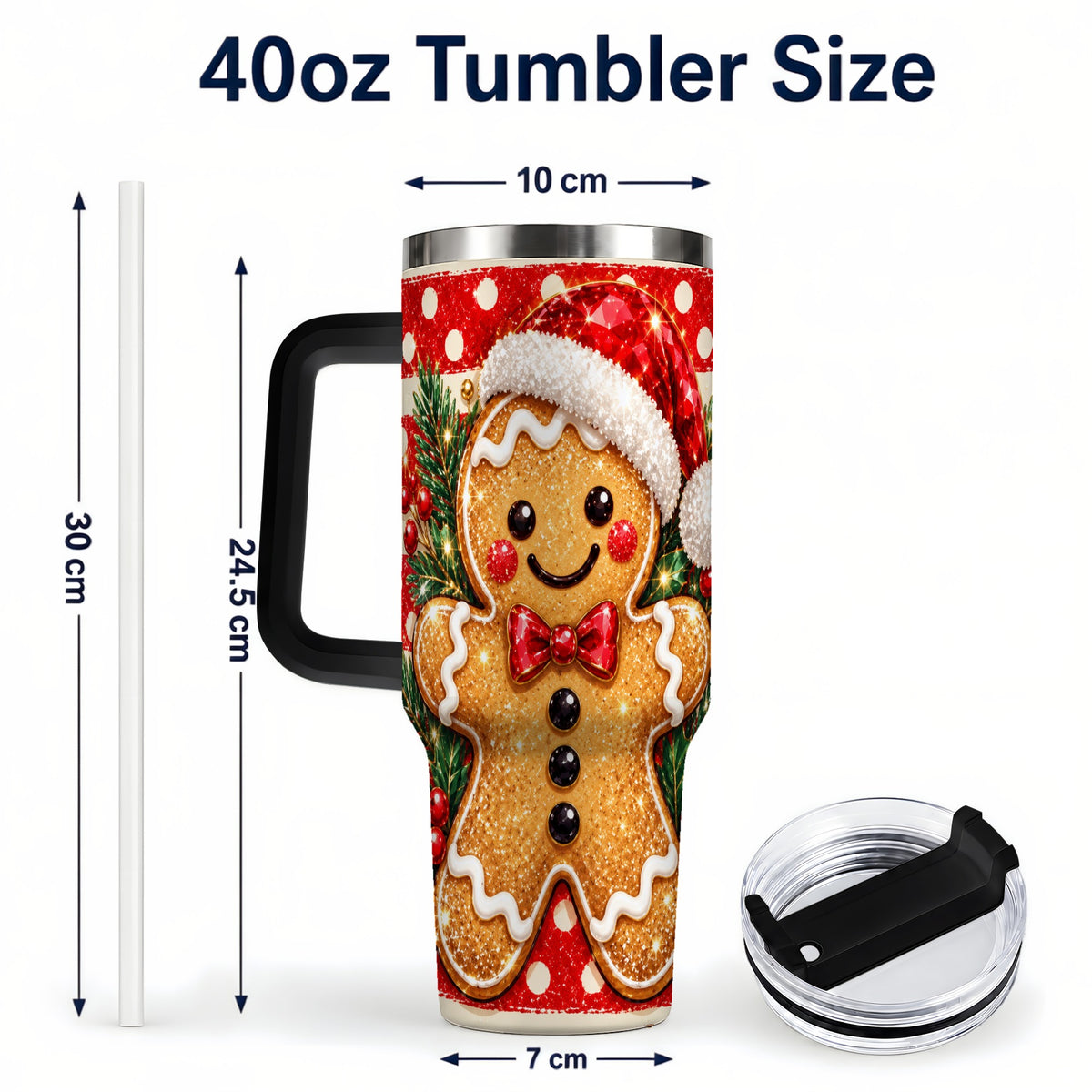 #pl[40oz|Black] Gingerbread 40oz Tumbler with Handle, Christmas Cookie Travel Cup