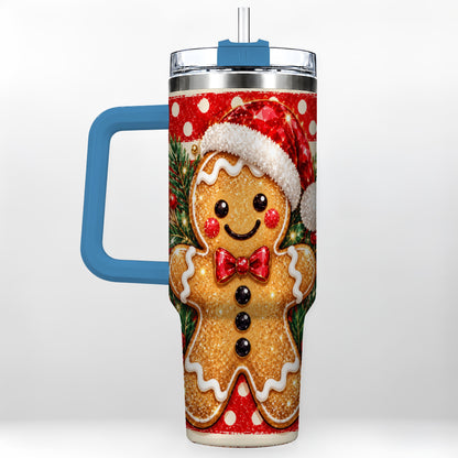 #pl[40oz|Blue] Gingerbread 40oz Tumbler with Handle, Christmas Cookie Travel Cup
