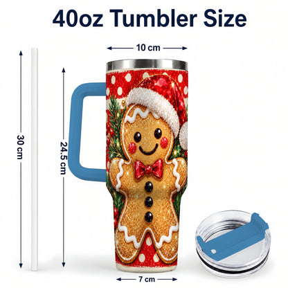 #pl[40oz|Blue] Gingerbread 40oz Tumbler with Handle, Christmas Cookie Travel Cup