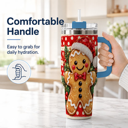 #pl[40oz|Blue] Gingerbread 40oz Tumbler with Handle, Christmas Cookie Travel Cup