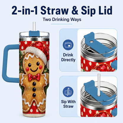 #pl[40oz|Blue] Gingerbread 40oz Tumbler with Handle, Christmas Cookie Travel Cup