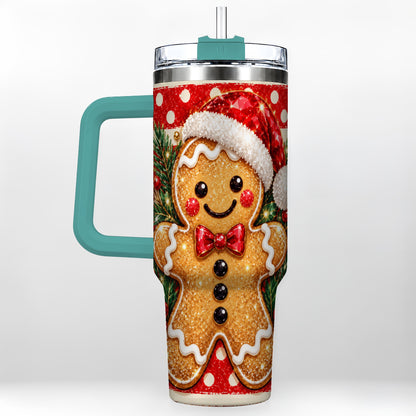 #pl[40oz|Green] Gingerbread 40oz Tumbler with Handle, Christmas Cookie Travel Cup