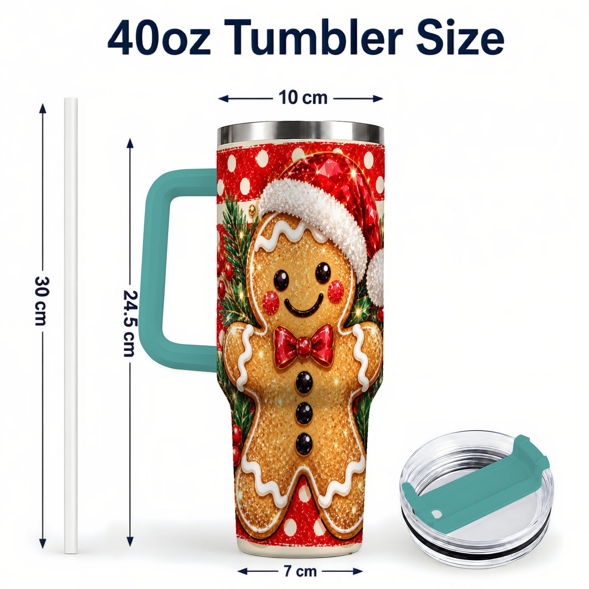 #pl[40oz|Green] Gingerbread 40oz Tumbler with Handle, Christmas Cookie Travel Cup