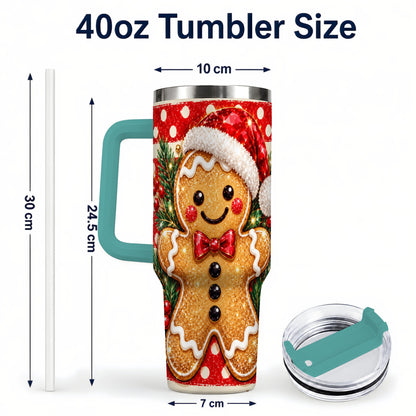 #pl[40oz|Green] Gingerbread 40oz Tumbler with Handle, Christmas Cookie Travel Cup