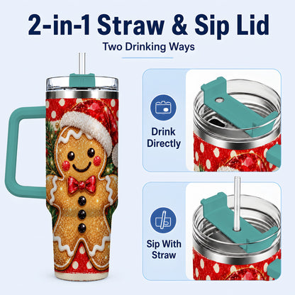 #pl[40oz|Green] Gingerbread 40oz Tumbler with Handle, Christmas Cookie Travel Cup