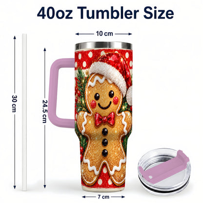 #pl[40oz|Pink] Gingerbread 40oz Tumbler with Handle, Christmas Cookie Travel Cup