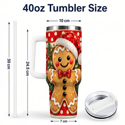 #pl[40oz|White] Gingerbread 40oz Tumbler with Handle, Christmas Cookie Travel Cup