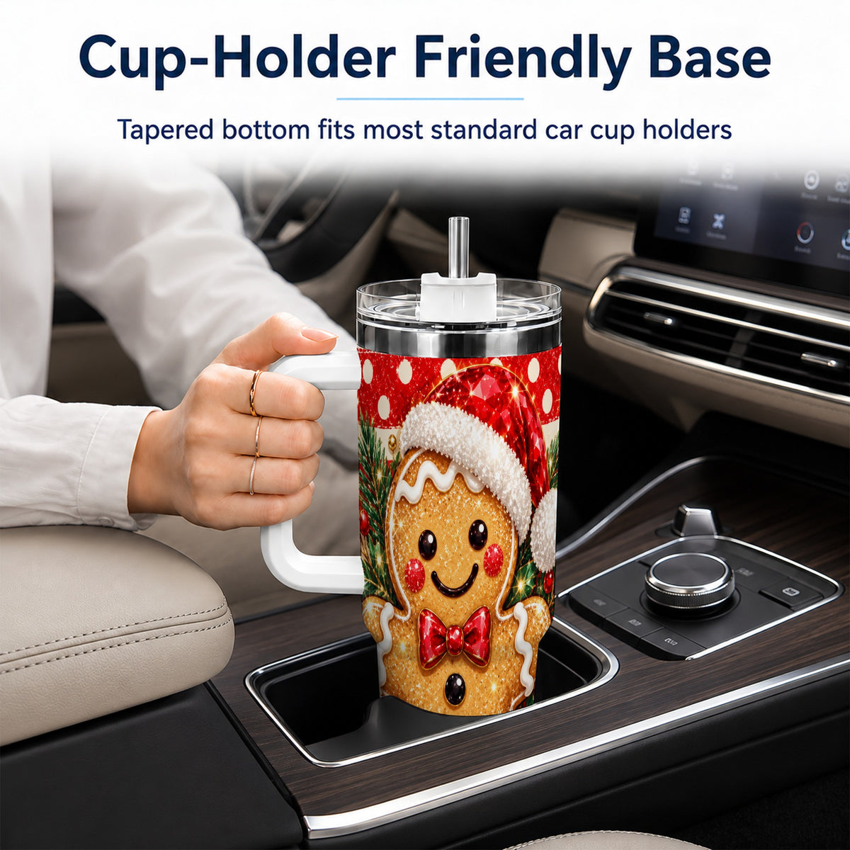Gingerbread 40oz Tumbler with Handle, Christmas Cookie Travel Cup