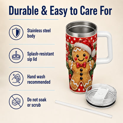 Gingerbread 40oz Tumbler with Handle, Christmas Cookie Travel Cup