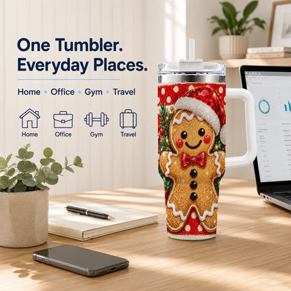 Gingerbread 40oz Tumbler with Handle, Christmas Cookie Travel Cup