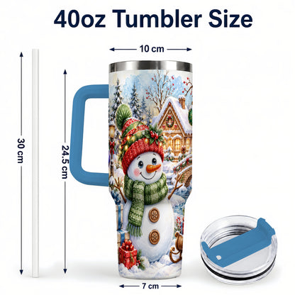 #pl[40oz|Blue] Watercolor Snowman 40oz Tumbler with Handle, Winter Travel Cup