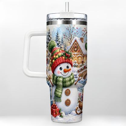 Watercolor Snowman 40oz Tumbler with Handle, Winter Travel Cup