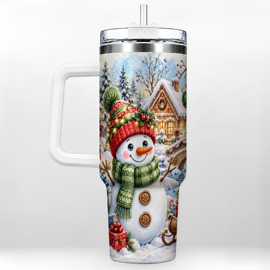 Watercolor Snowman 40oz Tumbler with Handle, Winter Travel Cup