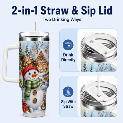 #pl[40oz|White] Watercolor Snowman 40oz Tumbler with Handle, Winter Travel Cup