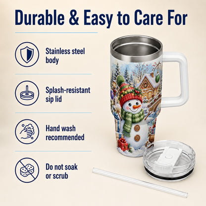 Watercolor Snowman 40oz Tumbler with Handle, Winter Travel Cup