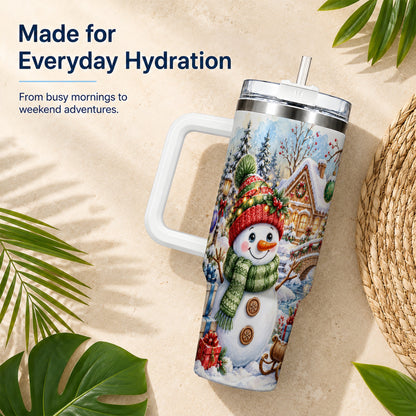 Watercolor Snowman 40oz Tumbler with Handle, Winter Travel Cup