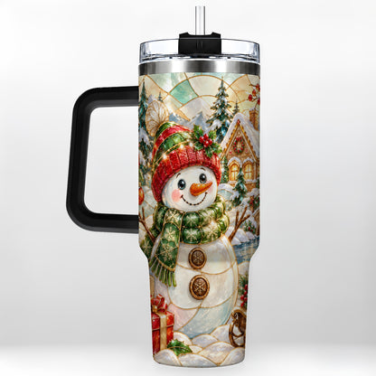 #pl[40oz|Black] Snowman Village 40oz Tumbler with Handle, Winter Travel Cup