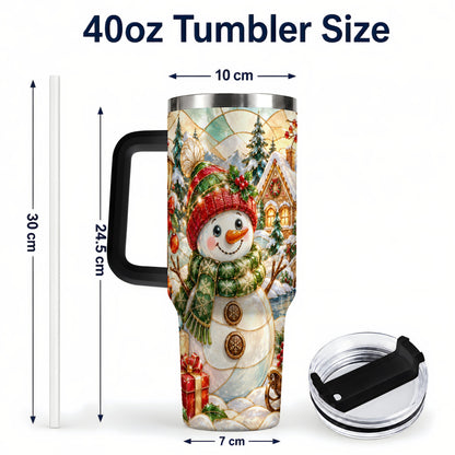 #pl[40oz|Black] Snowman Village 40oz Tumbler with Handle, Winter Travel Cup