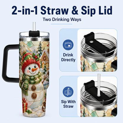 #pl[40oz|Black] Snowman Village 40oz Tumbler with Handle, Winter Travel Cup