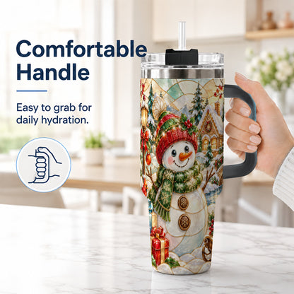#pl[40oz|Black] Snowman Village 40oz Tumbler with Handle, Winter Travel Cup