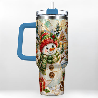 #pl[40oz|Blue] Snowman Village 40oz Tumbler with Handle, Winter Travel Cup