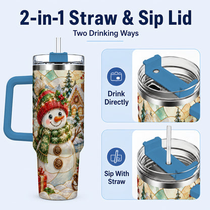 #pl[40oz|Blue] Snowman Village 40oz Tumbler with Handle, Winter Travel Cup