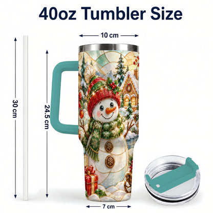 #pl[40oz|Green] Snowman Village 40oz Tumbler with Handle, Winter Travel Cup