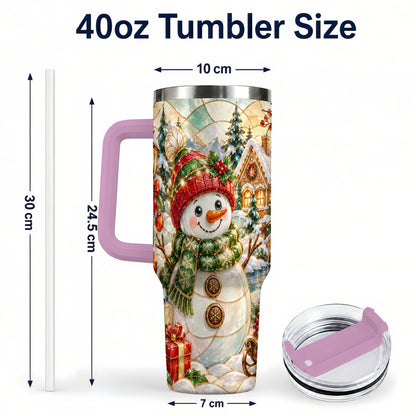 #pl[40oz|Pink] Snowman Village 40oz Tumbler with Handle, Winter Travel Cup