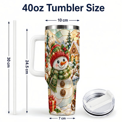 #pl[40oz|White] Snowman Village 40oz Tumbler with Handle, Winter Travel Cup