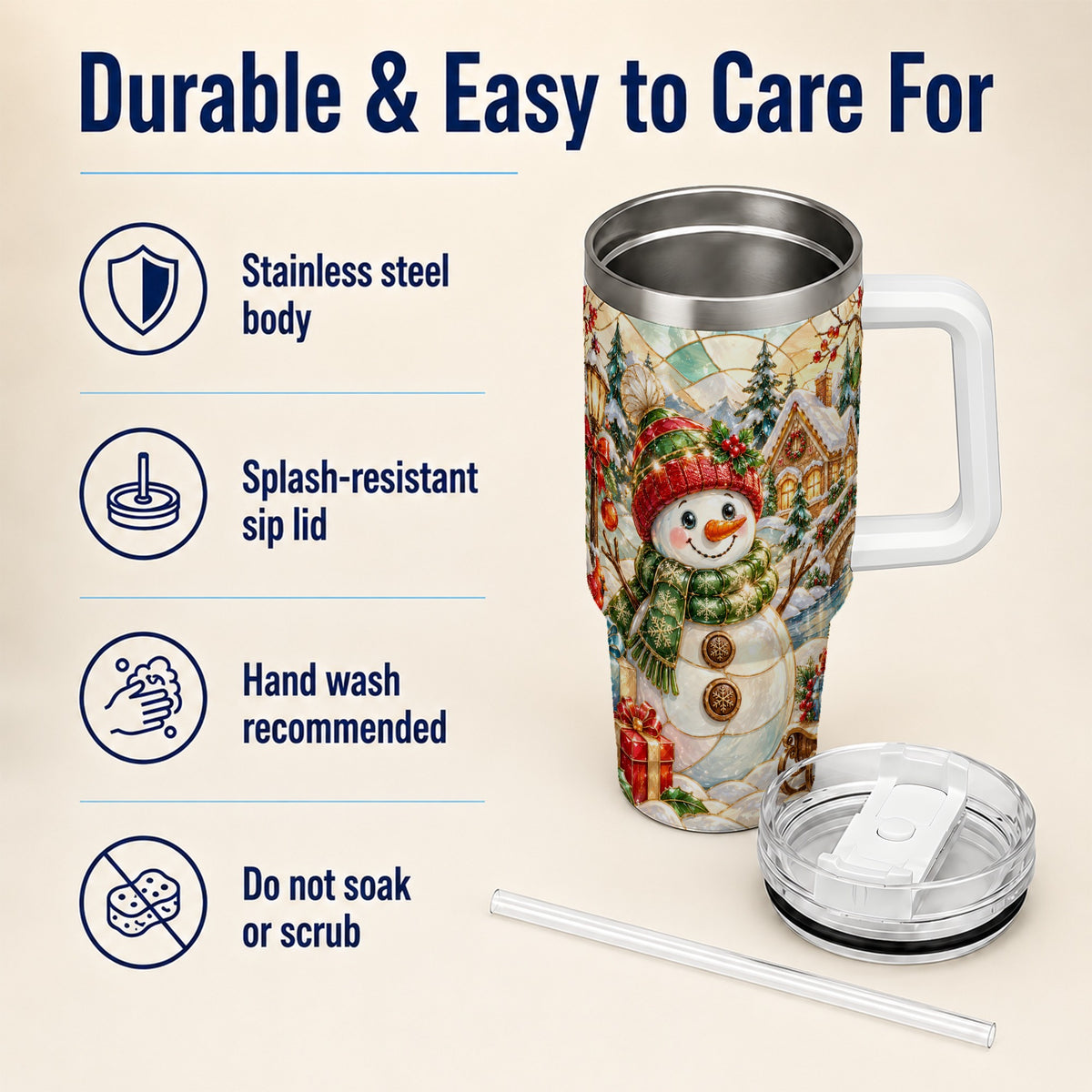 Snowman Village 40oz Tumbler with Handle, Winter Travel Cup