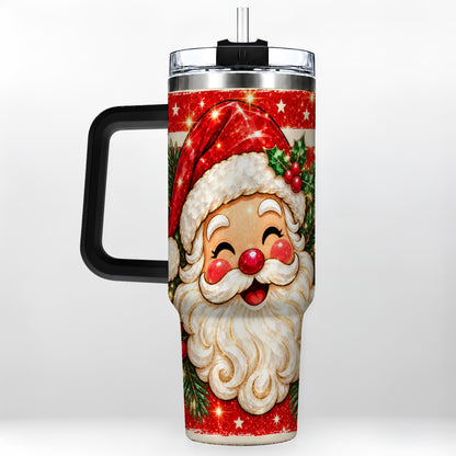 #pl[40oz|Black] Smiling Santa 40oz Tumbler with Handle, Christmas Travel Cup
