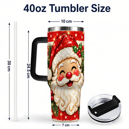 #pl[40oz|Black] Smiling Santa 40oz Tumbler with Handle, Christmas Travel Cup