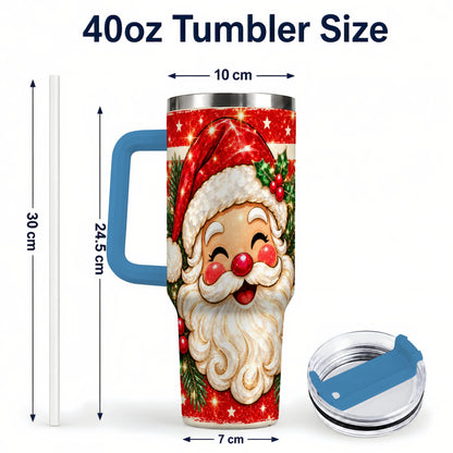 #pl[40oz|Blue] Smiling Santa 40oz Tumbler with Handle, Christmas Travel Cup