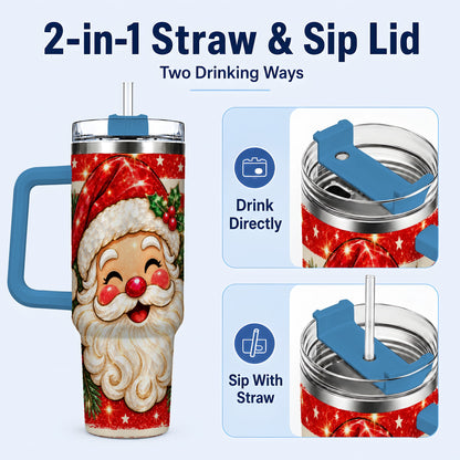 #pl[40oz|Blue] Smiling Santa 40oz Tumbler with Handle, Christmas Travel Cup