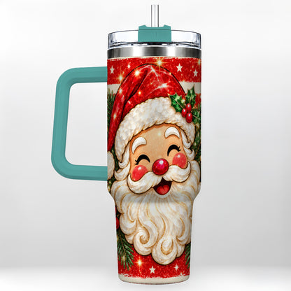 #pl[40oz|Green] Smiling Santa 40oz Tumbler with Handle, Christmas Travel Cup