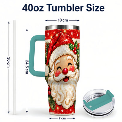 #pl[40oz|Green] Smiling Santa 40oz Tumbler with Handle, Christmas Travel Cup