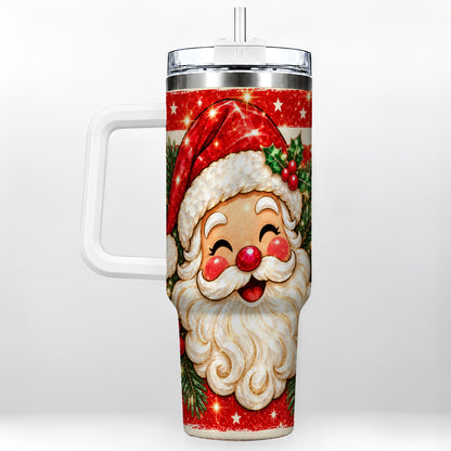 Smiling Santa 40oz Tumbler with Handle, Christmas Travel Cup