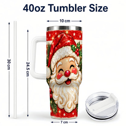#pl[40oz|White] Smiling Santa 40oz Tumbler with Handle, Christmas Travel Cup