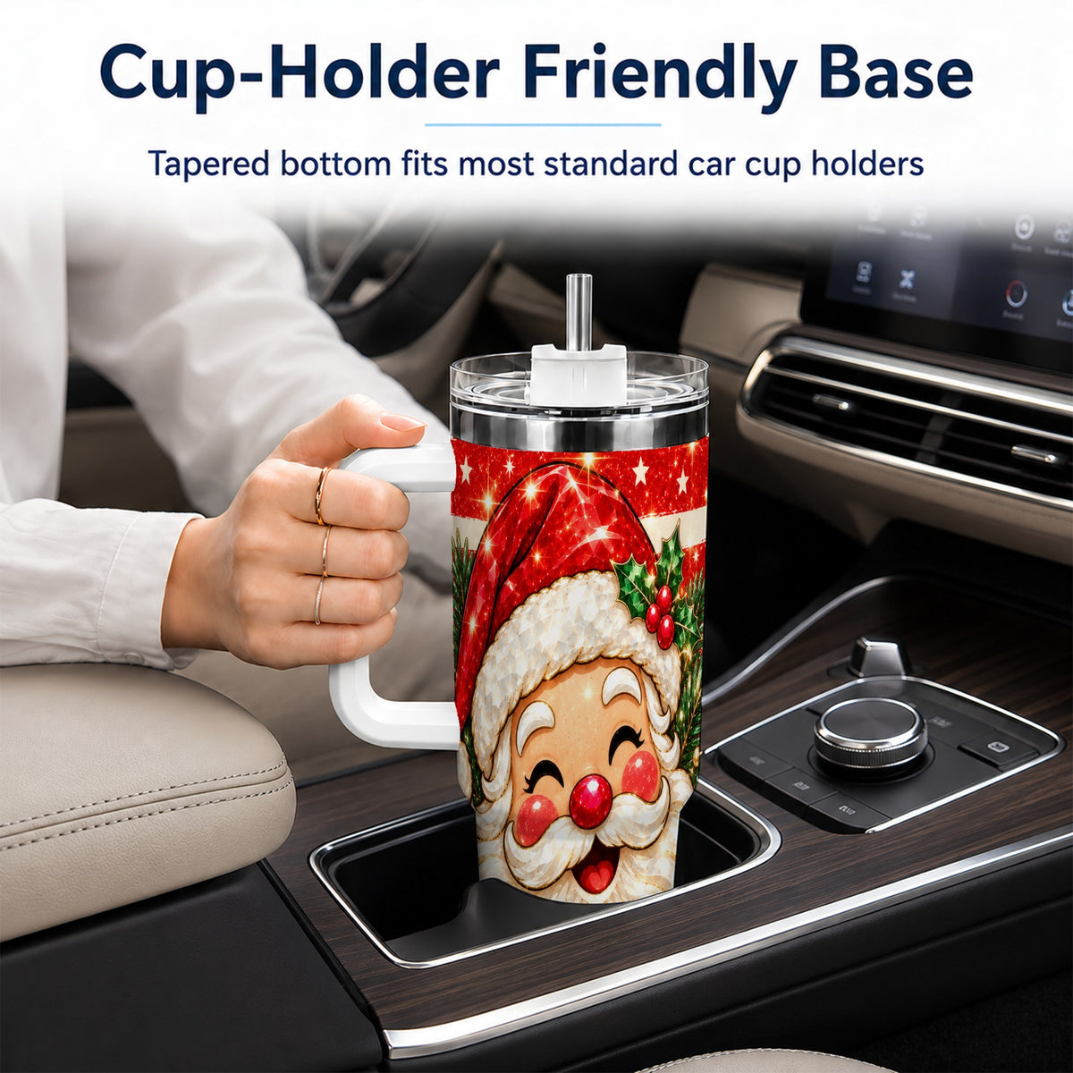 Smiling Santa 40oz Tumbler with Handle, Christmas Travel Cup