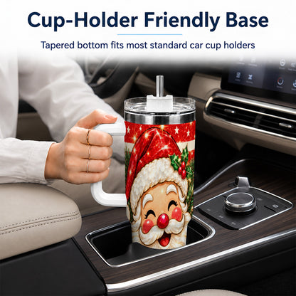 Smiling Santa 40oz Tumbler with Handle, Christmas Travel Cup