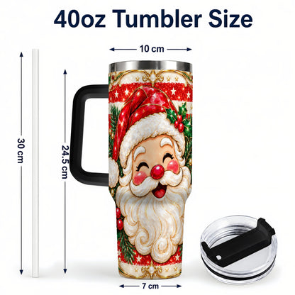 #pl[40oz|Black] Ornate Santa 40oz Tumbler with Handle, Poinsettia Travel Cup