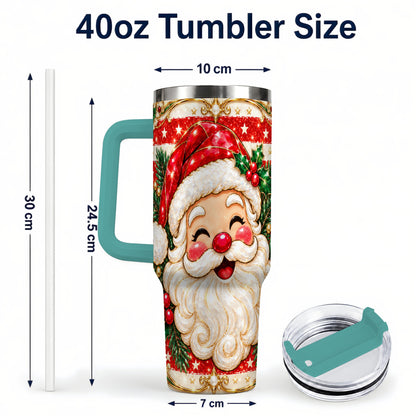 #pl[40oz|Green] Ornate Santa 40oz Tumbler with Handle, Poinsettia Travel Cup